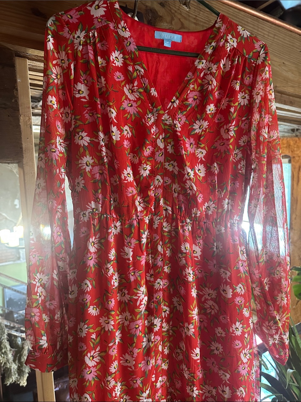 Draper James Red Floral Long-Sleeve Wrap-Style Dress